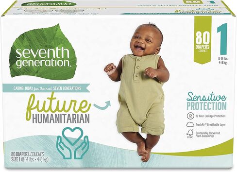Seventh Generation Baby Diapers, Size 4, 64 Count, Super Pack, for Sensitive Skin in Kuwait