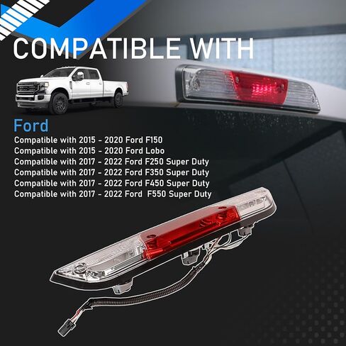 Rear Center Third Brake Light High Mount Stop Lamp Compatible With 2015-2022 Ford F150 Lobo F250 F350 F450 F550 Super Duty Replaces FL3Z-13A613-A FL3Z-13A613-C FL34-13A613-AM FL34-13A613-AK in Saudi Arabia