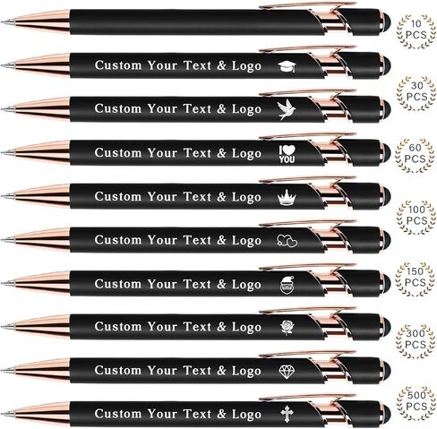 Bulk Custom Pens Personalized, Customized Pens with Name/Logo on Both Sides Gifts, Black Ink Engraved Ballpoint with Stylus, Ideal for Business, Birthday, Party, Wedding, School, Metal Material in Kuwait