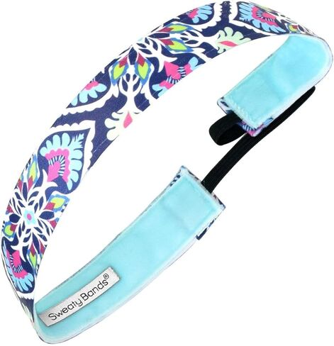 Sweaty Bands Womens Girls Headband - Non-Slip Velvet-Lined Sports Hairband - Fiesta Blue 1-Inch in Saudi Arabia