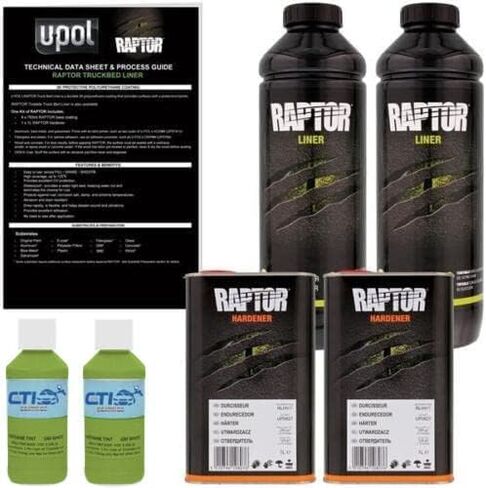 Raptor Truck Bed Liner Kit with Colored Lime Green Tint and Spray Gun - 2 Liters - Protective Spray On Paint for Coating Trucks, Tailgates, Vehicle Undercoating - Tintable Bedliner Formula in Saudi Arabia