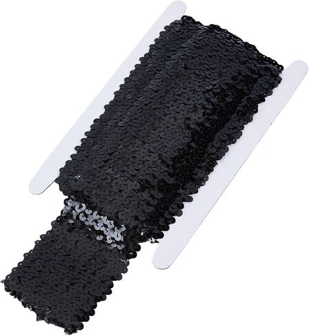 5 Yards 1.89 Inch Wide Black Elastic Sequin Ribbon Trims, 5 Row Flat Bling Stretch Sewing Trim, Sequins Fabric Trimmings for DIY Craft and Sewing Wedding Bridal Dress in Saudi Arabia