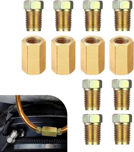 4 Sets Car 1/4 Brake Line Fittings Kit, Brass Brake Line Pressure Fittings Assortment, 7/16 Inch-24 Threads for 1/4" Brake Tube (Gold) in Saudi Arabia