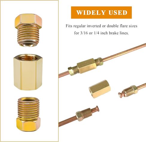 10 PCS Brake Line Fitting Kit, Rustproof Brass Inverted Flares Nuts for 3/16" Brake Line Tube, 3/8-24 UNF Inverted Flare Fittings Assortment for Vehicle Brake System Repair (1/4" Fittings) in Saudi Arabia