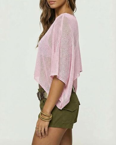 Womens Summer Knit Sheer Poncho Trendy Lightweight Asymmetric Beach Cover Ups in Kuwait