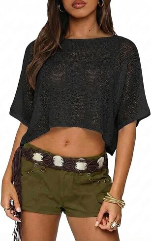 Womens Summer Knit Sheer Poncho Trendy Lightweight Asymmetric Beach Cover Ups in Kuwait
