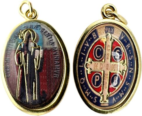 Westmon Works St Benedict Medal Set 7/8 Inch Italian Metal and Enamel Saint Medallion with USA Made Laminated Holy Card Protection from Evil Prayer Pack in Saudi Arabia