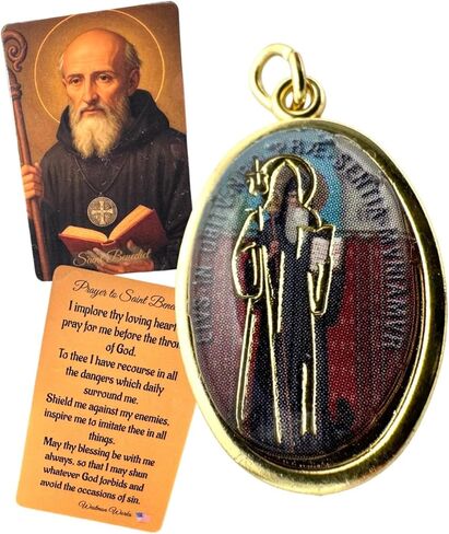 Westmon Works St Benedict Medal Set 7/8 Inch Italian Metal and Enamel Saint Medallion with USA Made Laminated Holy Card Protection from Evil Prayer Pack in Saudi Arabia