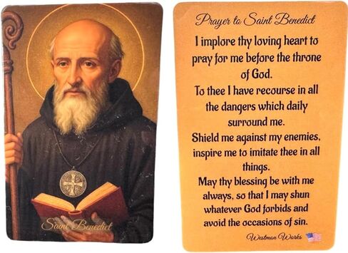 Westmon Works St Benedict Medal Set 7/8 Inch Italian Metal and Enamel Saint Medallion with USA Made Laminated Holy Card Protection from Evil Prayer Pack in Saudi Arabia