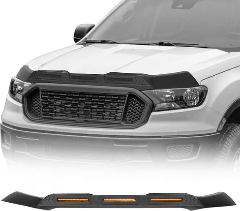 Hooke Road Ranger Hood Protector Stone Guard Bug Deflector with Amber Lights for Ford Ranger 2019 2020 2021 2022 2023 in Saudi Arabia