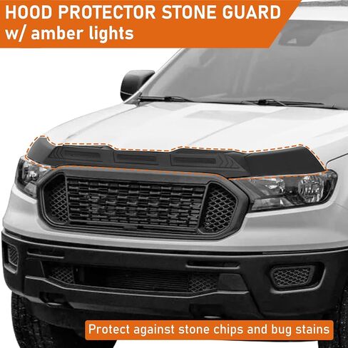 Hooke Road Ranger Hood Protector Stone Guard Bug Deflector with Amber Lights for Ford Ranger 2019 2020 2021 2022 2023 in Saudi Arabia