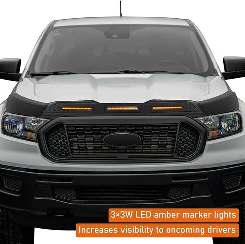 Hooke Road Ranger Hood Protector Stone Guard Bug Deflector with Amber Lights for Ford Ranger 2019 2020 2021 2022 2023 in Saudi Arabia