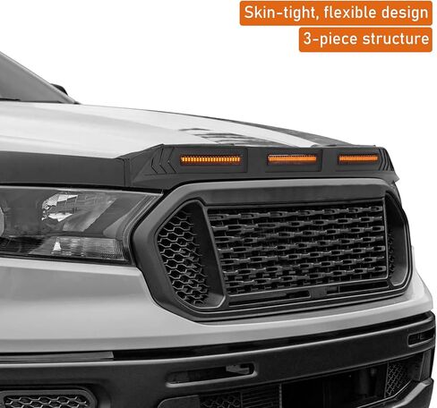 Hooke Road Ranger Hood Protector Stone Guard Bug Deflector with Amber Lights for Ford Ranger 2019 2020 2021 2022 2023 in Saudi Arabia