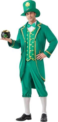 Leprechaun Costume for Men, Deluxe Men’s St Patricks Day Adult Outfit, St. Patrick’s Irish Green Lucky Cosplay Suit in Kuwait