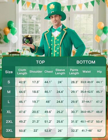 Leprechaun Costume for Men, Deluxe Men’s St Patricks Day Adult Outfit, St. Patrick’s Irish Green Lucky Cosplay Suit in Kuwait