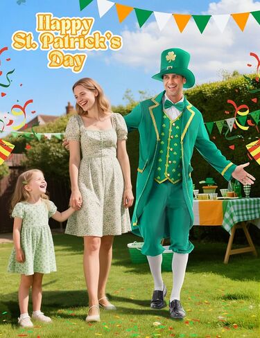 Leprechaun Costume for Men, Deluxe Men’s St Patricks Day Adult Outfit, St. Patrick’s Irish Green Lucky Cosplay Suit in Kuwait