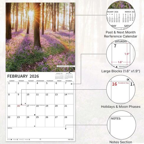 2026 Wall Calendar, 2026 Pathways Calendar, 12 Months from Jan 2026 - Dec 2026, 12" x 24" Open, Thick Paper, Hanging Holes, Large Blocks, Moon Phases, Holidays, Gifts for Planning or Organizing in Saudi Arabia