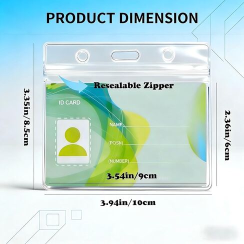 50 Pack Horizontal ID Badge Holders, 3.54x2.36 Inch Waterproof Resealable Name Tag Holders with Clips & Straps for Office, Nurse, Events in Saudi Arabia