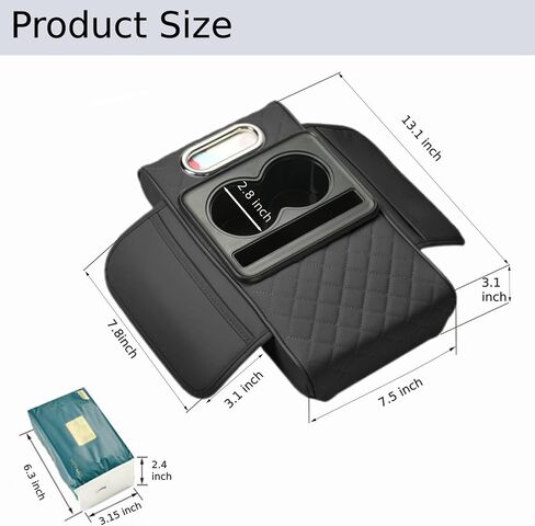 Arm Rest Cover for Car, Microfiber Leather Car Center Console Cover with 2 Storage Bags, 2 Cup Holders and a Tissue Box, Universal Car Console Covers Accessories, Black in Saudi Arabia
