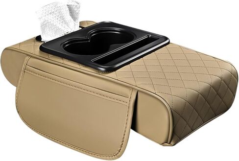 Arm Rest Cover for Car, Microfiber Leather Car Center Console Cover with 2 Storage Bags, 2 Cup Holders and a Tissue Box, Universal Car Console Covers Accessories, Black in Kuwait