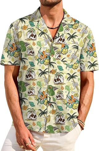 Men's Hawaiian Shirt Summer Beach Tropical Printed Casual Button Down Vacation Tops (S-XXL) in Saudi Arabia