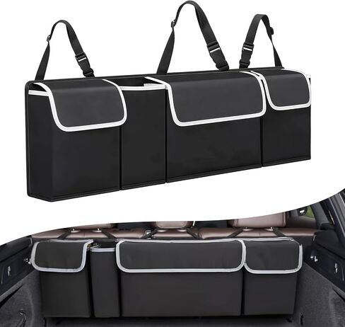 Car Trunk Organizer, Trunk Hanging Large Storage with Adjustable Straps, Waterproof Collapsible Cargo Storage Bag with 4 Pockets, Car Interior Accessories for SUV, Truck in Saudi Arabia