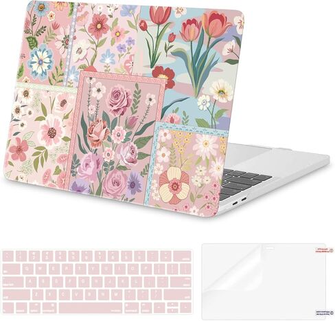 حافظة MOSISO متوافقة مع جهاز MacBook Pro 13 بوصة M2 2025، 2024، 2023، 2022-2016 A2338 M1 A2251 A2289 A2159 A1989 A1708 A1706، حافظة صلبة من البلاستيك على شكل زهور مقسمة وغطاء لوحة مفاتيح وفيلم شاشة، وردي in Kuwait