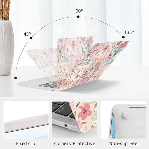 حافظة MOSISO متوافقة مع جهاز MacBook Pro 13 بوصة M2 2025، 2024، 2023، 2022-2016 A2338 M1 A2251 A2289 A2159 A1989 A1708 A1706، حافظة صلبة من البلاستيك على شكل زهور مقسمة وغطاء لوحة مفاتيح وفيلم شاشة، وردي in Kuwait