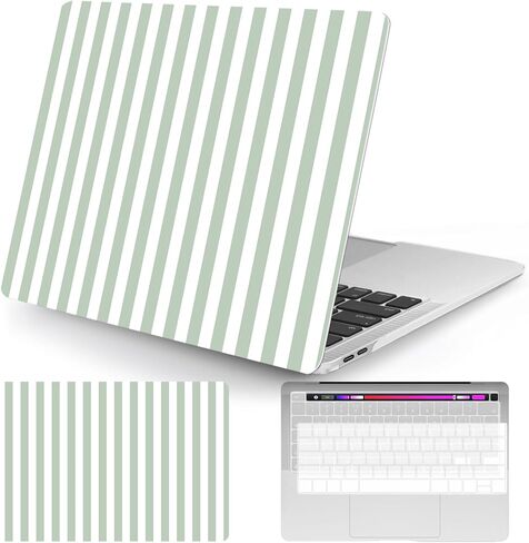 Seorsok متوافق مع حافظة MacBook Air 13 بوصة 2022 2021 2020 2019 2018 إصدار A1932 A2179 M1 A2337 Touch ID، حافظة صلبة بلاستيكية مخططة لطيفة مع غطاء لوحة مفاتيح، خطوط وردية وبيضاء in Saudi Arabia