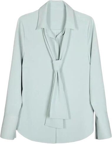 Women's Detachable Ribbon Chiffon Blouse Long Sleeve Office Shirt Korean Style Top in Saudi Arabia