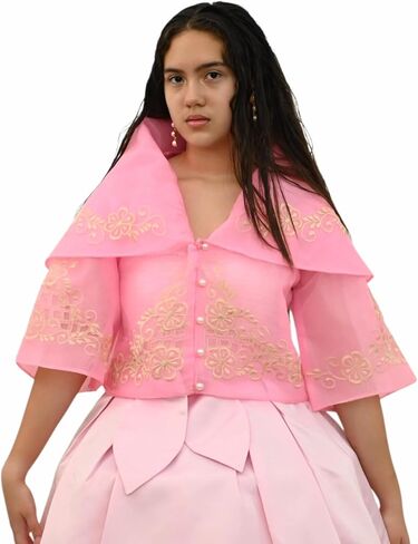 Maria Clara Filipiniana Top, Traditional Blouse with Embroidery and Button Front in Saudi Arabia
