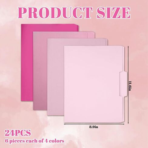 24 Pack Pink File Folders Letter Size,1/3 Cut Tab Decorative Manilla Folders with Gradient Design,Pink Office Supplies for Organizing,Paper Pocket Folder Easy Storage Home Classroom Office in Kuwait
