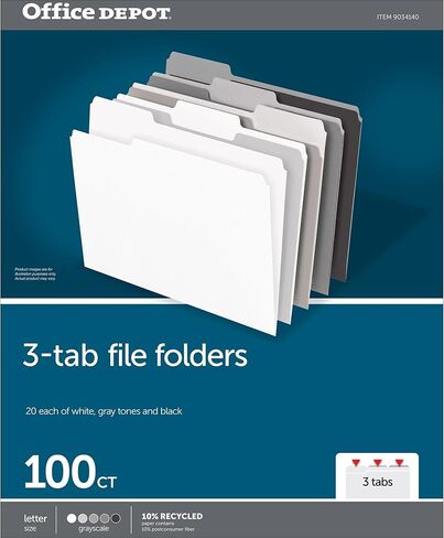 Office Depot® Brand File Folders, 1/3 Cut, Letter Size, Assorted Grayscale Colors, Box of 100 Folders in Saudi Arabia