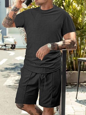 Men's Jacquard Shorts, Soft Drawstring Waist Casual Shorts for Daily & Lounge Wear in Saudi Arabia