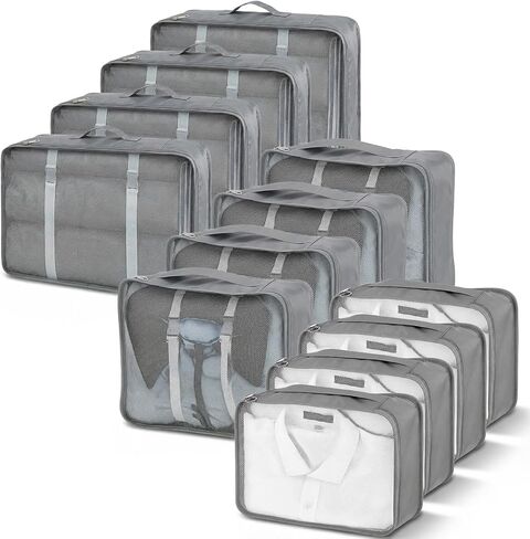 12 Pcs Packing Cubes for Suitcase, 3-Sizes Luggage Packing Organizers for Travel Accessories Hiking Camping Backpacking Clothes(Grey, L, M, S Size) in Saudi Arabia