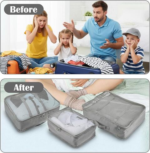 12 Pcs Packing Cubes for Suitcase, 3-Sizes Luggage Packing Organizers for Travel Accessories Hiking Camping Backpacking Clothes(Grey, L, M, S Size) in Saudi Arabia