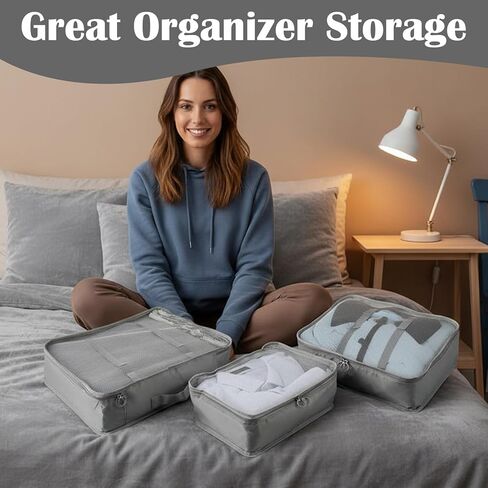 12 Pcs Packing Cubes for Suitcase, 3-Sizes Luggage Packing Organizers for Travel Accessories Hiking Camping Backpacking Clothes(Grey, L, M, S Size) in Saudi Arabia