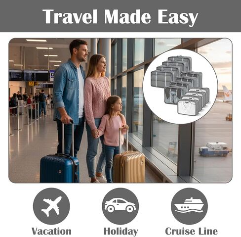 12 Pcs Packing Cubes for Suitcase, 3-Sizes Luggage Packing Organizers for Travel Accessories Hiking Camping Backpacking Clothes(Grey, L, M, S Size) in Saudi Arabia