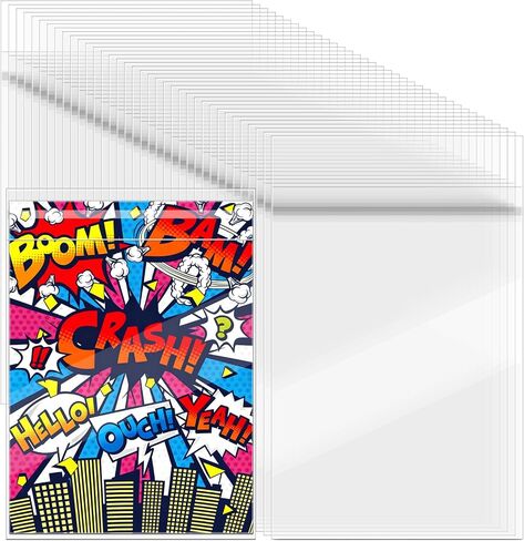 50 Pack Resealable Current Size Comic Book Bags, Crystal Clear Self Sealing Comic Sleeves Storage Protection for Regular Comics Magazine Storage, 7.2 X 10.6 Inches in Saudi Arabia