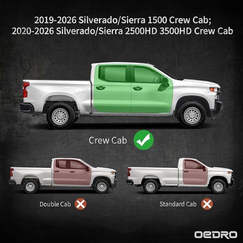 OEDRO Wheel to Wheel Running Boards Compatible with 2019-2026 Chevy Silverado/GMC Sierra 1500 Crew Cab, 2020-2026 2500HD 3500HD (Excl. 2019 1500 LD/Limited), Bed Access Side Steps Steel Nerf Bars in Saudi Arabia