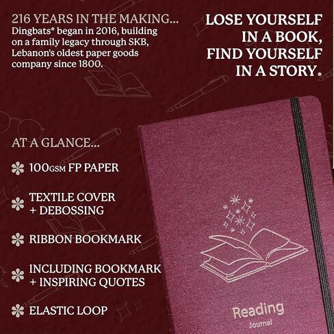 Dingbats* مجلة قراءة لمحبي الكتب - متتبع كتب بغلاف مقوى من الورق السميك لتسجيل القراءات والاقتباسات والتأملات، مع إغلاق مرن، وحلقة قلم وإشارات مرجعية للقراءة المنظمة in Kuwait
