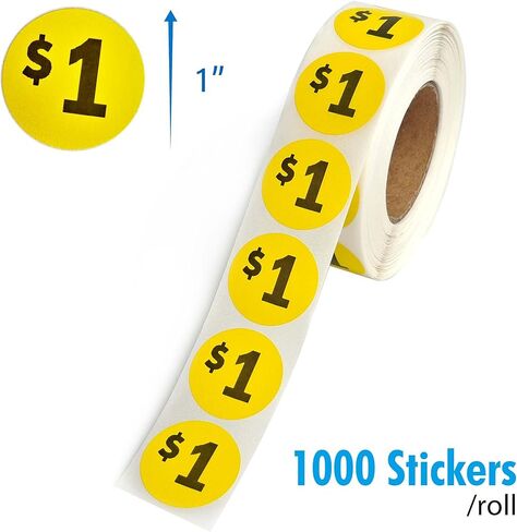 1000 Labels $1 Price Stickers Roll, 1 Inch Round Pre-Printed Labels for Retail, Garage Sale, Dollar Sale in Saudi Arabia