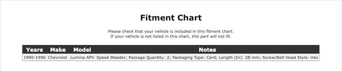 Rear Brake Bleeder Screw Compatible With Chevrolet Lumina APV 1996 1995 1994 1993 1992 1991 1990 P-3863819 in Saudi Arabia