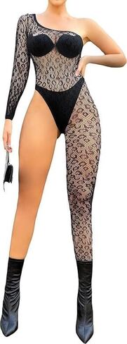 Womens Fishnet Bodystocking Mesh bodysuit One Piece Jumpsuit Sexy Exotic Lingerie Teddy Lingerie Nightwear in Kuwait