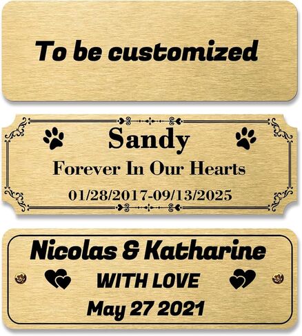 لوحة اسم منقوشة مخصصة، لوحة إطار من النحاس الصلب المصقول مخصصة مع دعامة لاصقة أو براغي لملصق الاسم أو العلامة الفنية، 3 بوصة عرض × 1 بوصة ارتفاع in Kuwait