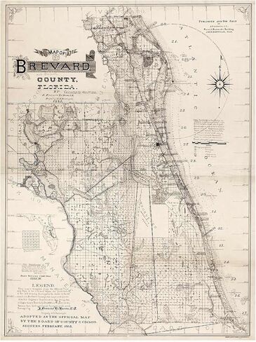 خرائط أنتيغوس مقاطعة بريفارد فلوريدا بقلم ج. فرانسيس لو بارون حوالي عام 1893 | ملصق مطبوع فني لتزيين الحائط العتيق | 24 × 32 بوصة (610 × 813 ملم) in Kuwait