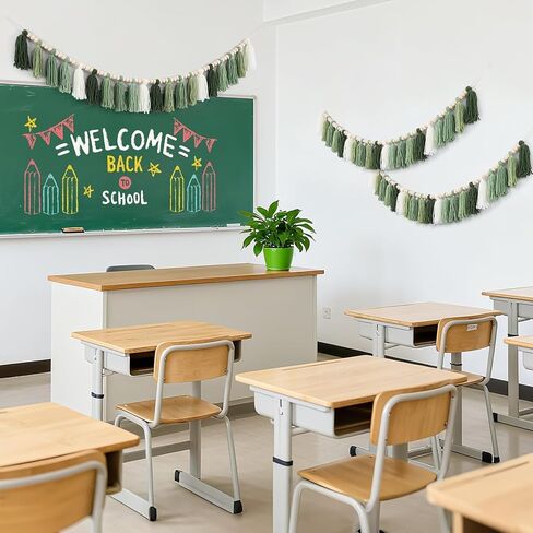 3 Pcs Green Boho Yarn Tassel Garlands Sage Green Wall Hanging Decoration with Wood Beads Neutral Woodland Forest Party Tassel Banner for Nursery Classroom Room Dorm Birthday Baby Shower Deco in Kuwait