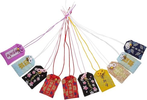 10pcs Japanese Omamori Charm Bags, Traditional Fortune Amulet Sachets with Hanging Loops for Good Luck, Protection & Success in Saudi Arabia