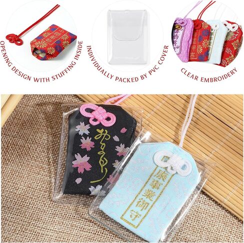 10pcs Japanese Omamori Charm Bags, Traditional Fortune Amulet Sachets with Hanging Loops for Good Luck, Protection & Success in Saudi Arabia