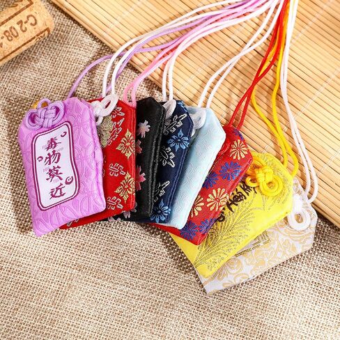 10pcs Japanese Omamori Charm Bags, Traditional Fortune Amulet Sachets with Hanging Loops for Good Luck, Protection & Success in Saudi Arabia